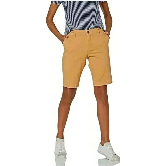 Amazon Essentials Women's Yellow Cotton/Spandex Flat Front Chino Shorts NEW - Picture 1 of 10